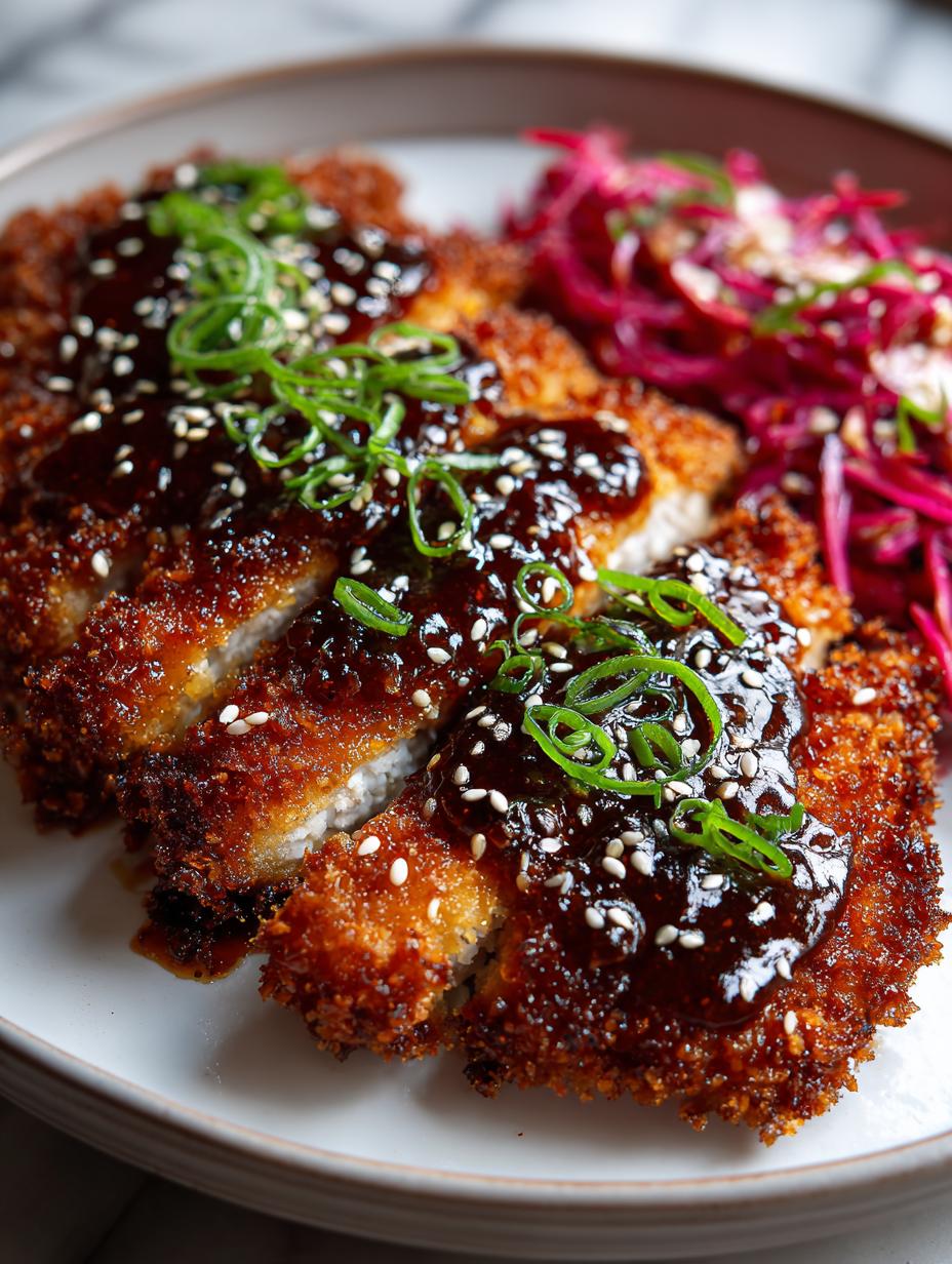 Crispy Sesame Chicken Schnitzel with Glaze and Slaw - Crispy Sesame Chicken Schnitzel - main visual representation